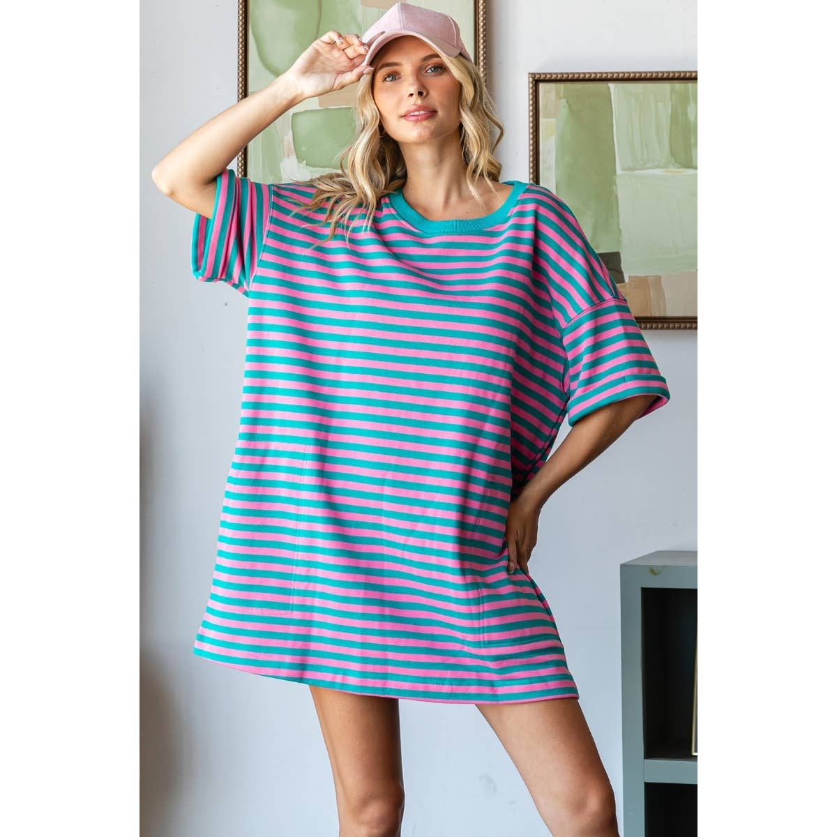 Romie Striped Dress | Pink/Green