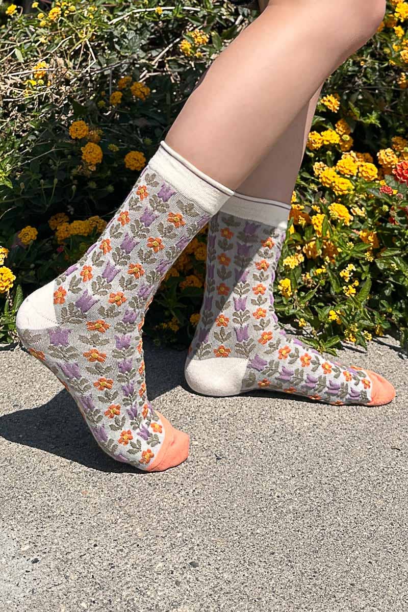 Grey Floral Socks
