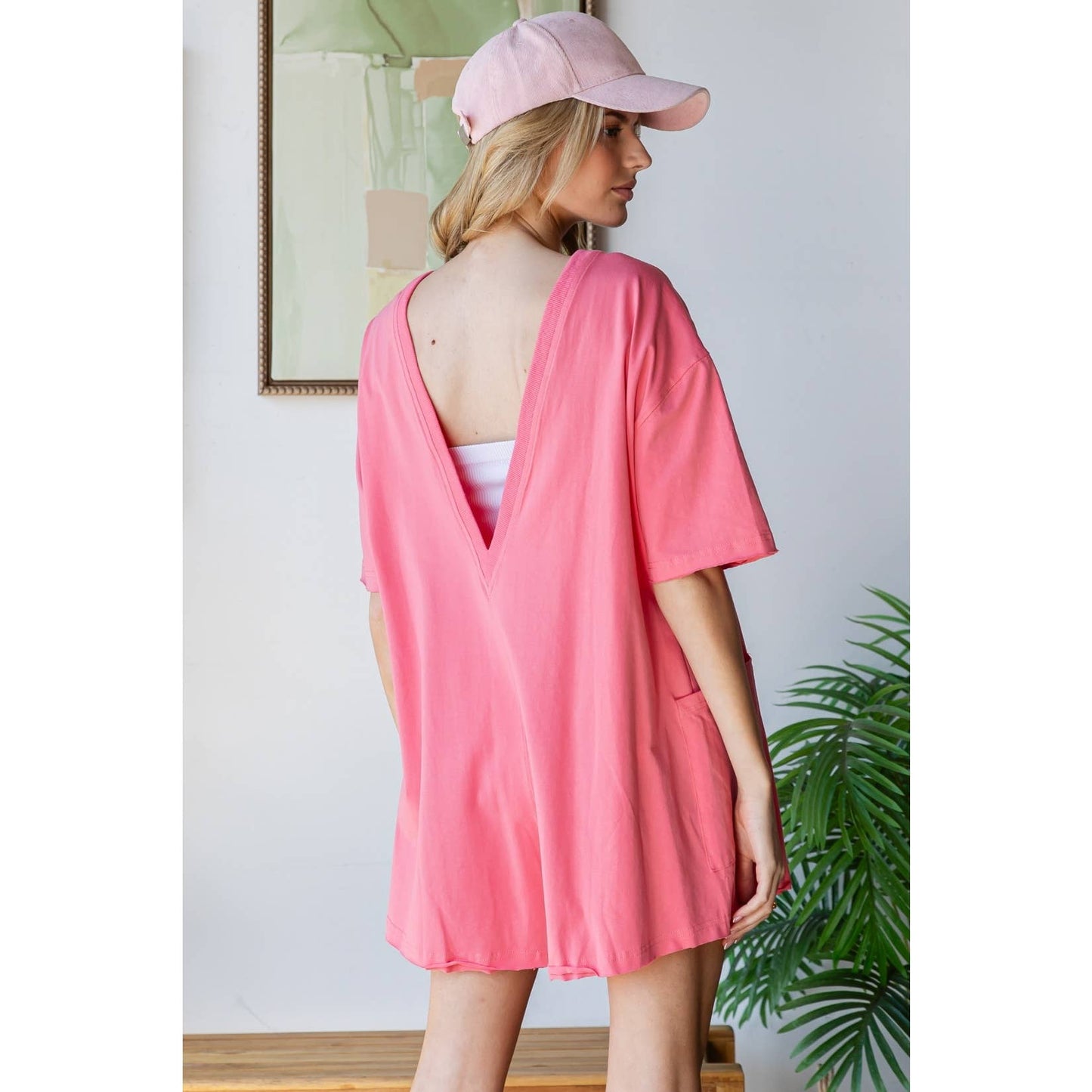 Seaside Open Back Romper | Coral