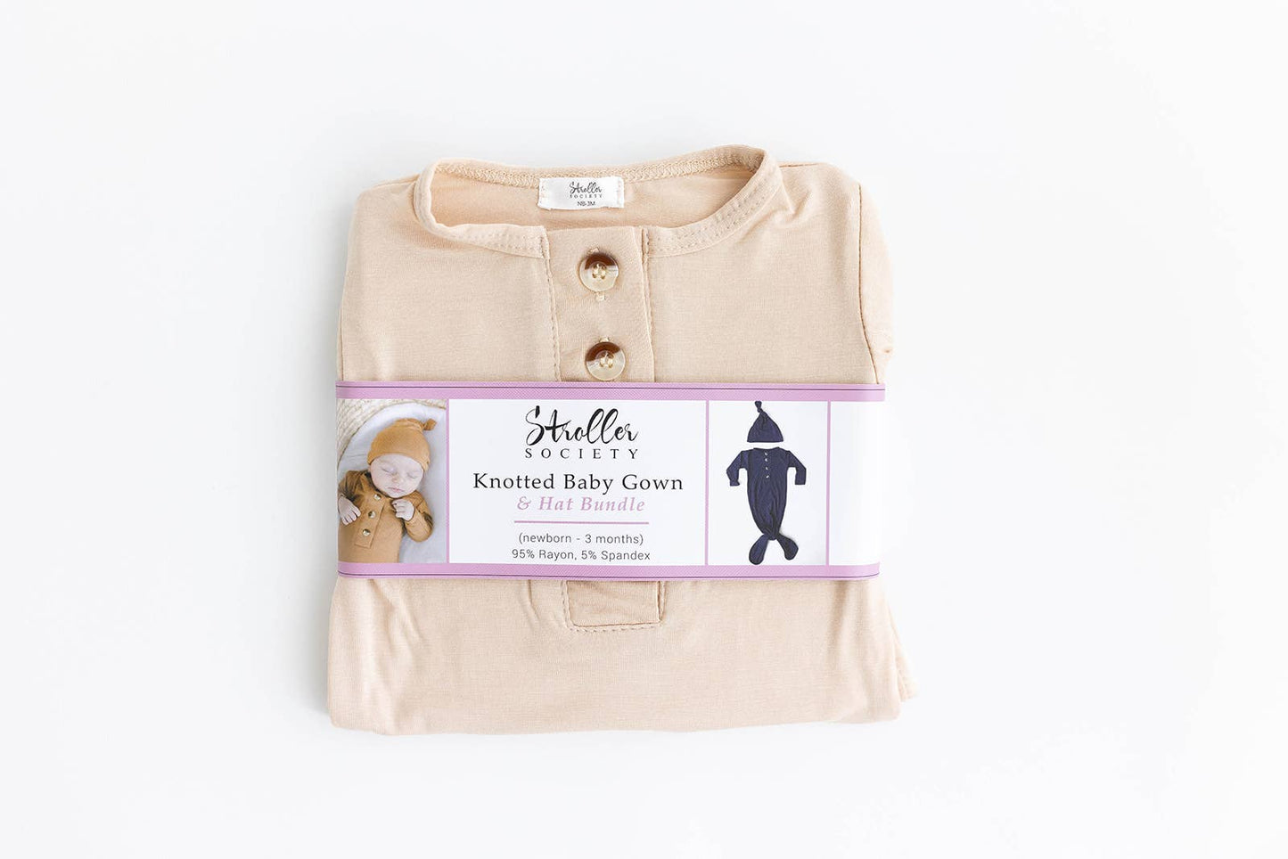 Knotted Baby Gown + Hat/Headband Set | Sand