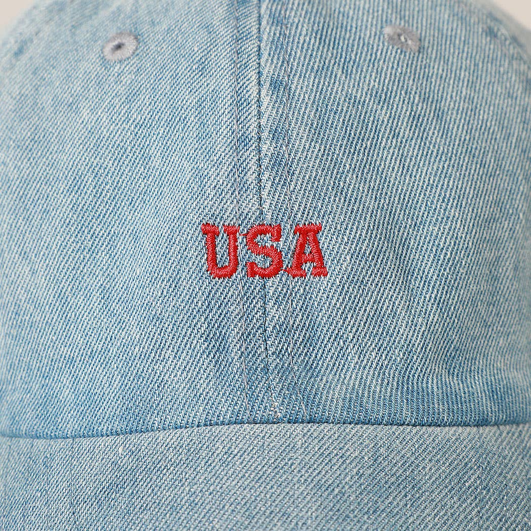 USA Embroidered Baseball Cap | Light Denim