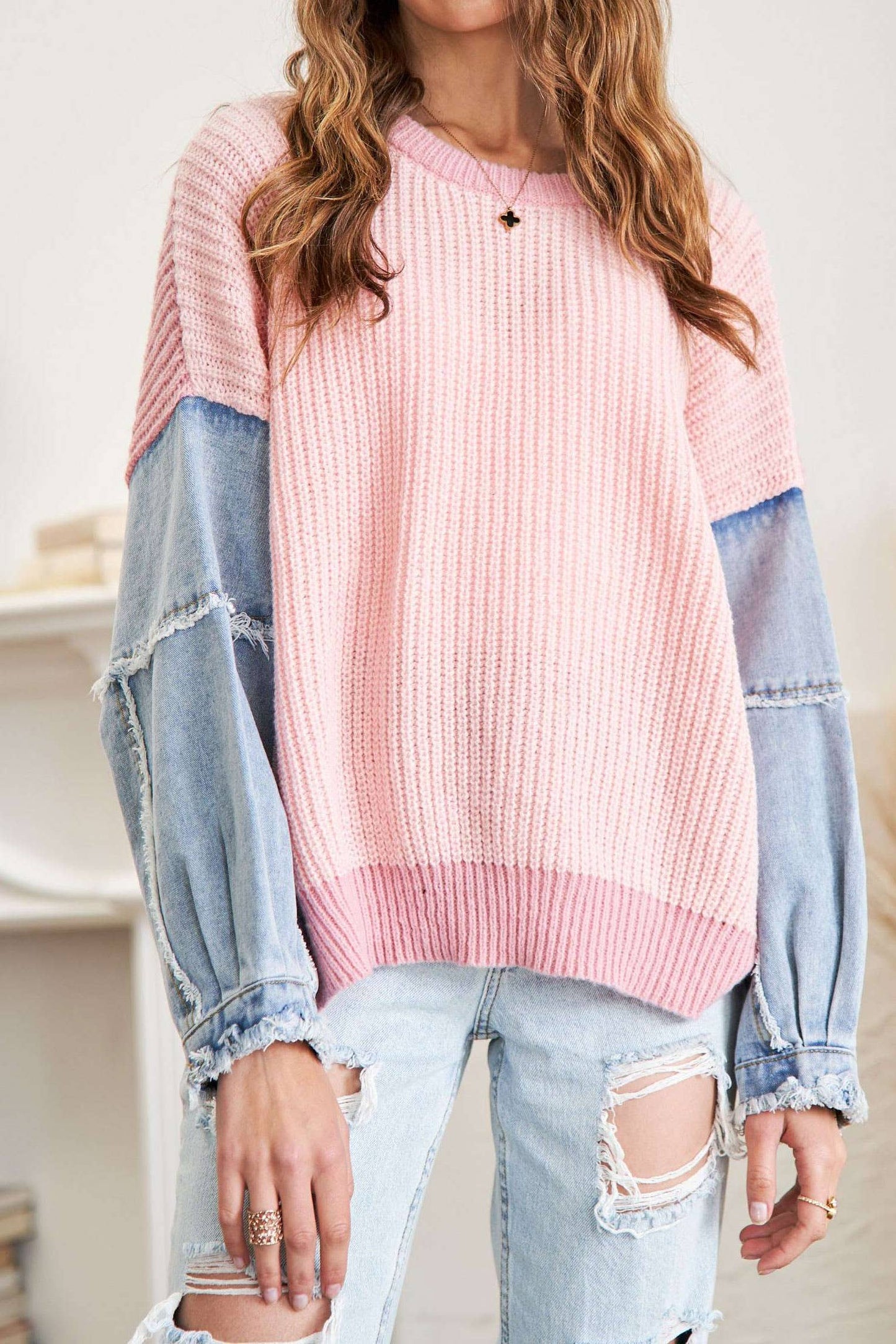 Head Turner Denim Sweater | Pink