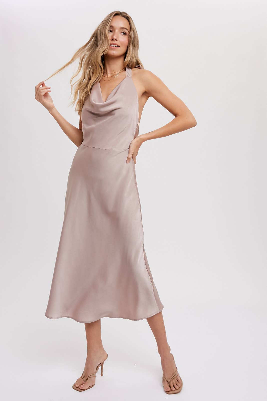 holly halter dress BHLDN Holly Halter Stretch Satin Midi Dress