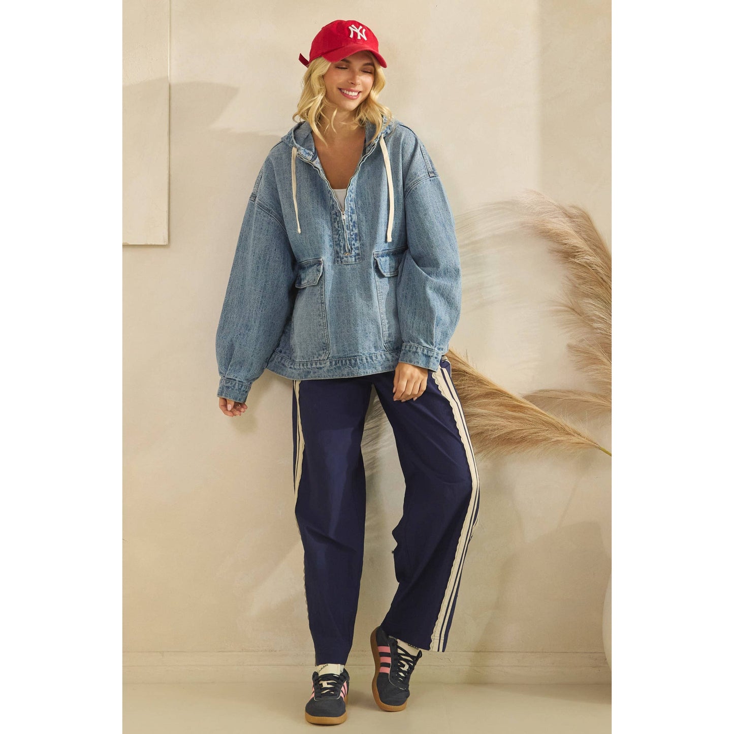 Liv Hooded Quarterzip Denim Jacket