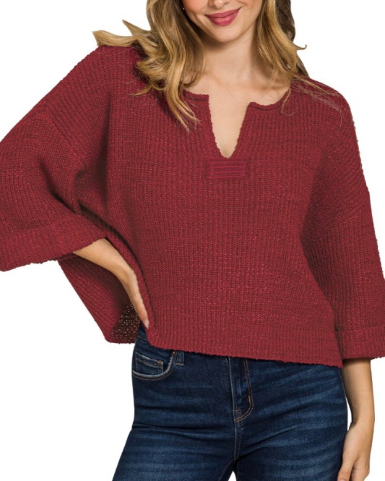 Rowan 3/4 Sleeve Sweater | Cabernet