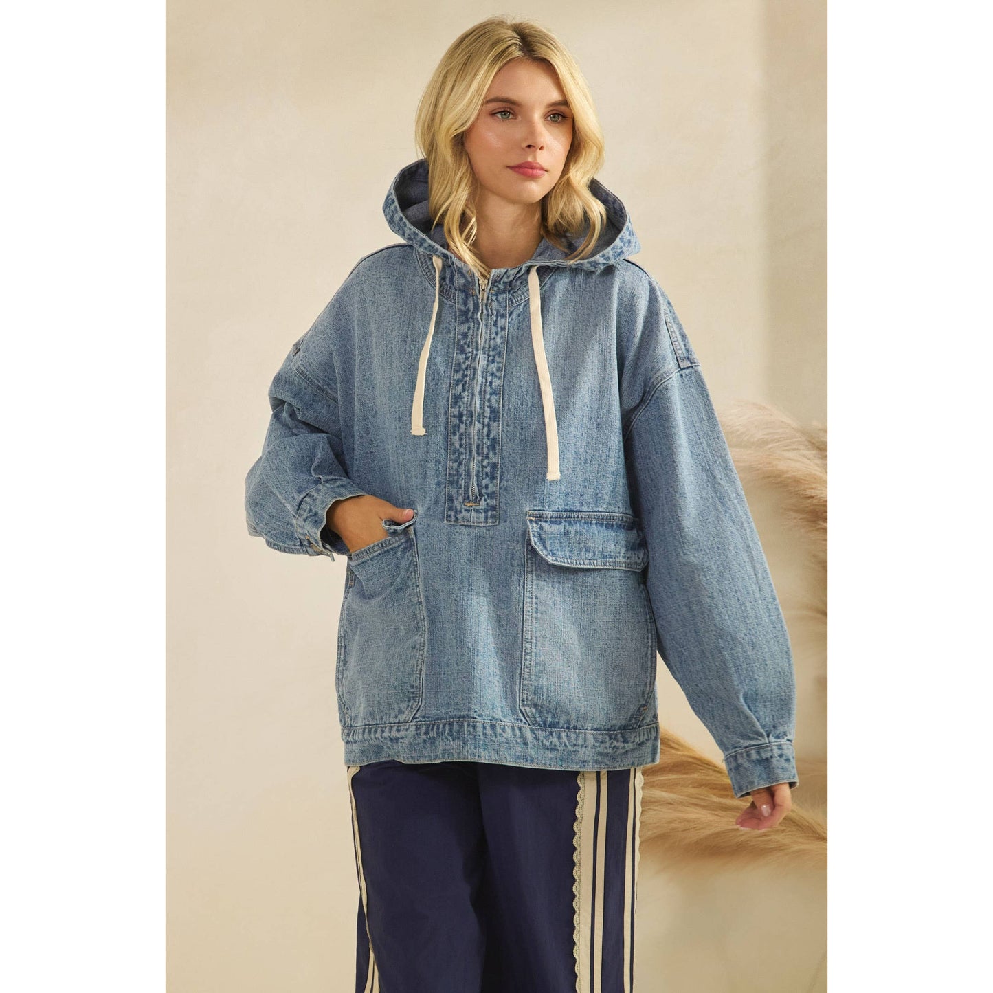 Liv Hooded Quarterzip Denim Jacket