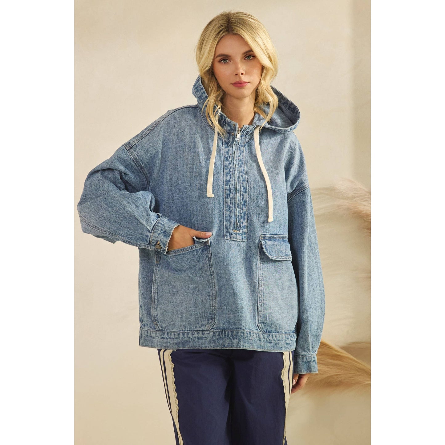 Liv Hooded Quarterzip Denim Jacket