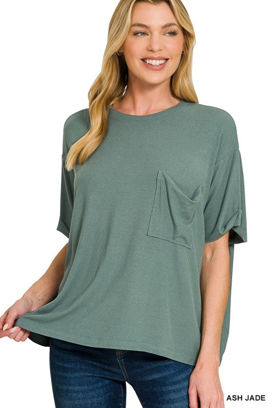 Oversized Ribbed Pocket Tee