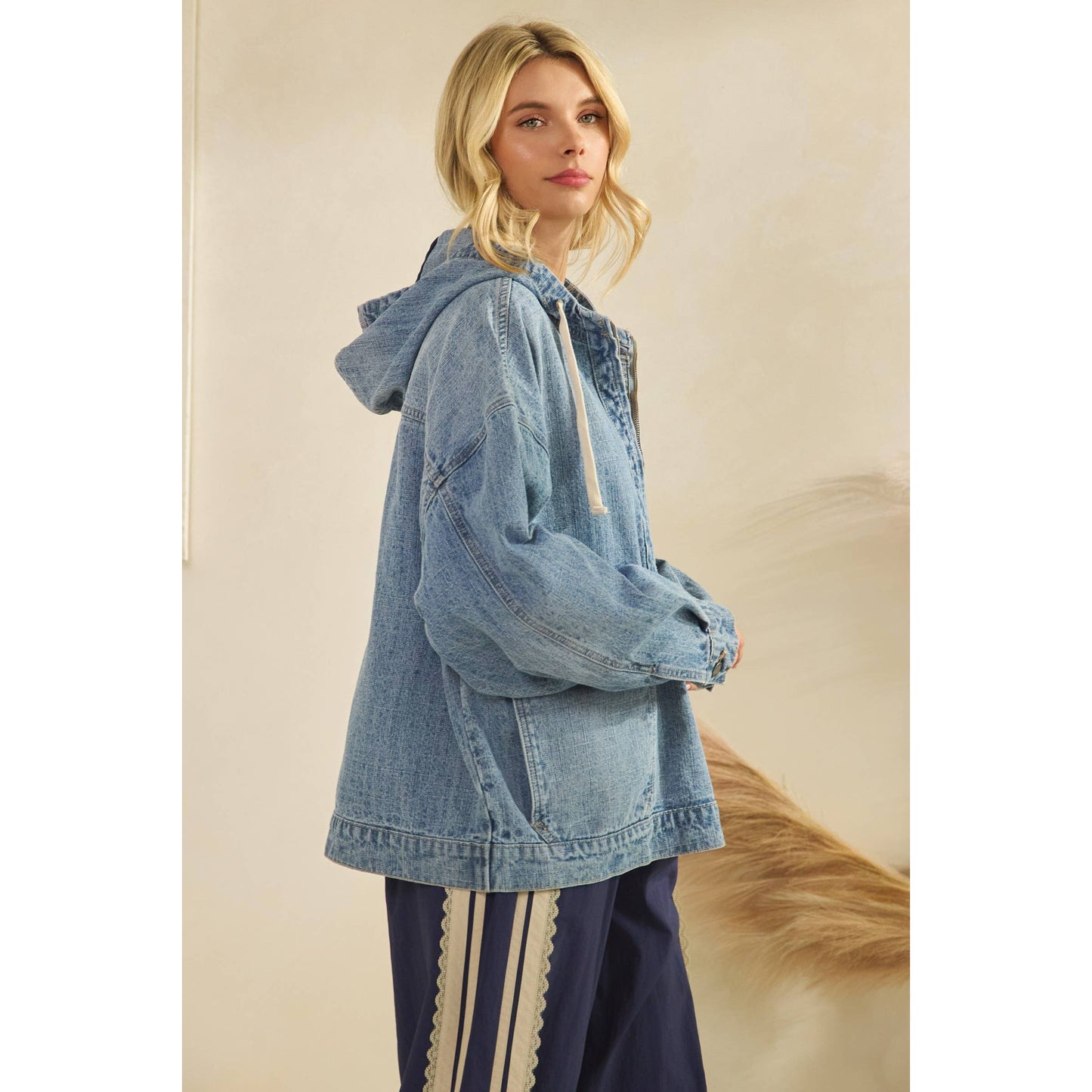 Liv Hooded Quarterzip Denim Jacket