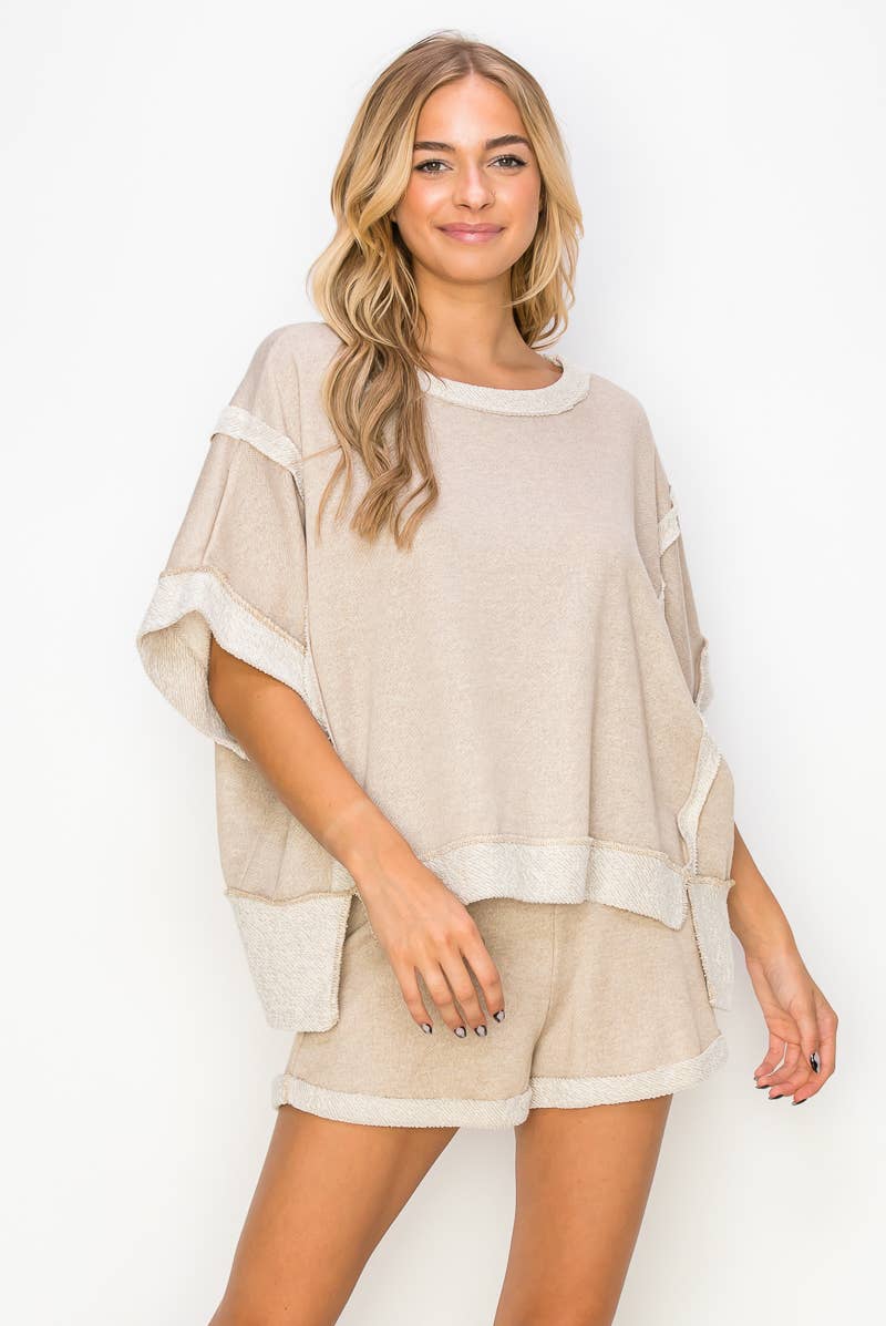Hadley Contrast Terry Top | Taupe