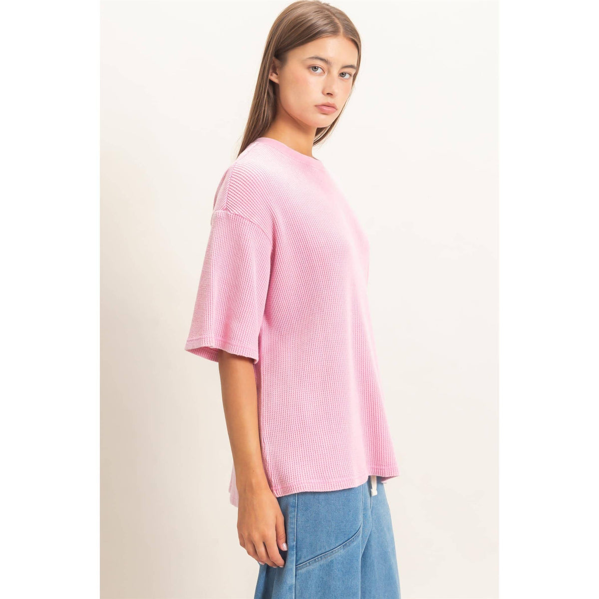 Indy Mineral Wash Waffle Top | Pink