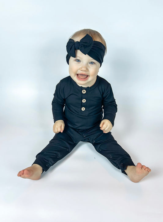 Bamboo Henley Romper | Black