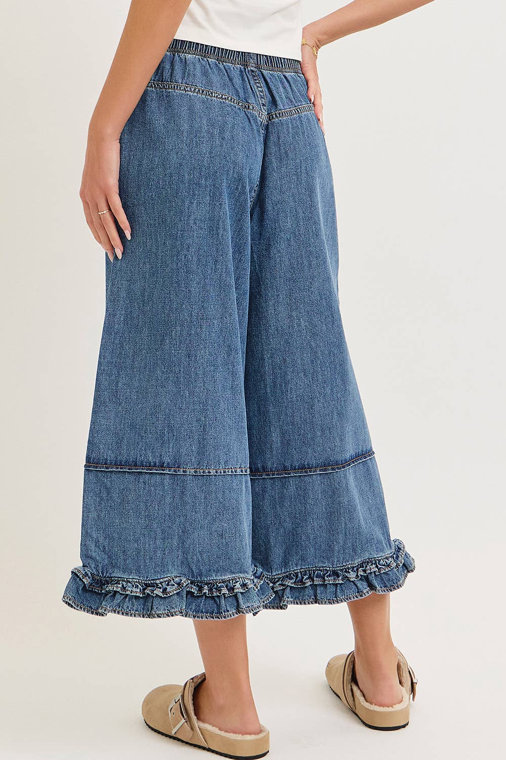 Hayes Wide-Leg Cropped Ruffle Denim
