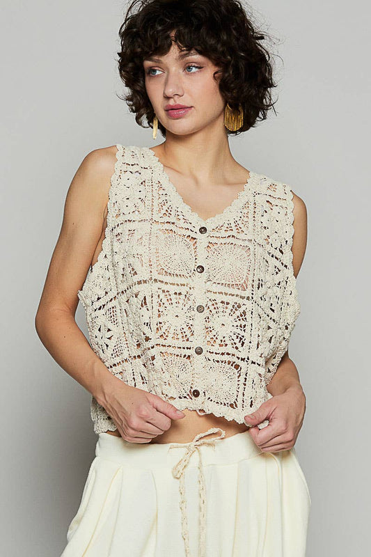 Rome Sleeveless Crochet Top | Natural