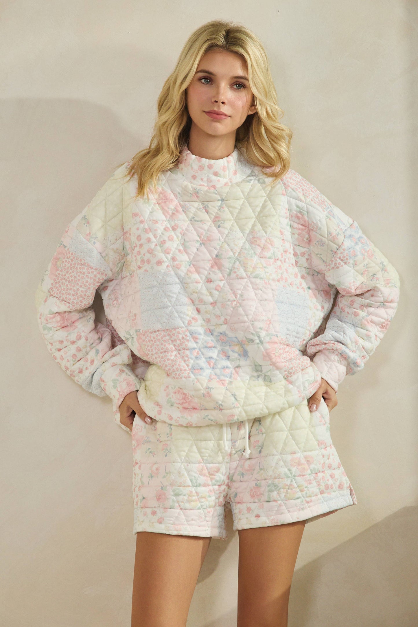 Ivy Pastel Floral Quilted Mock Neck