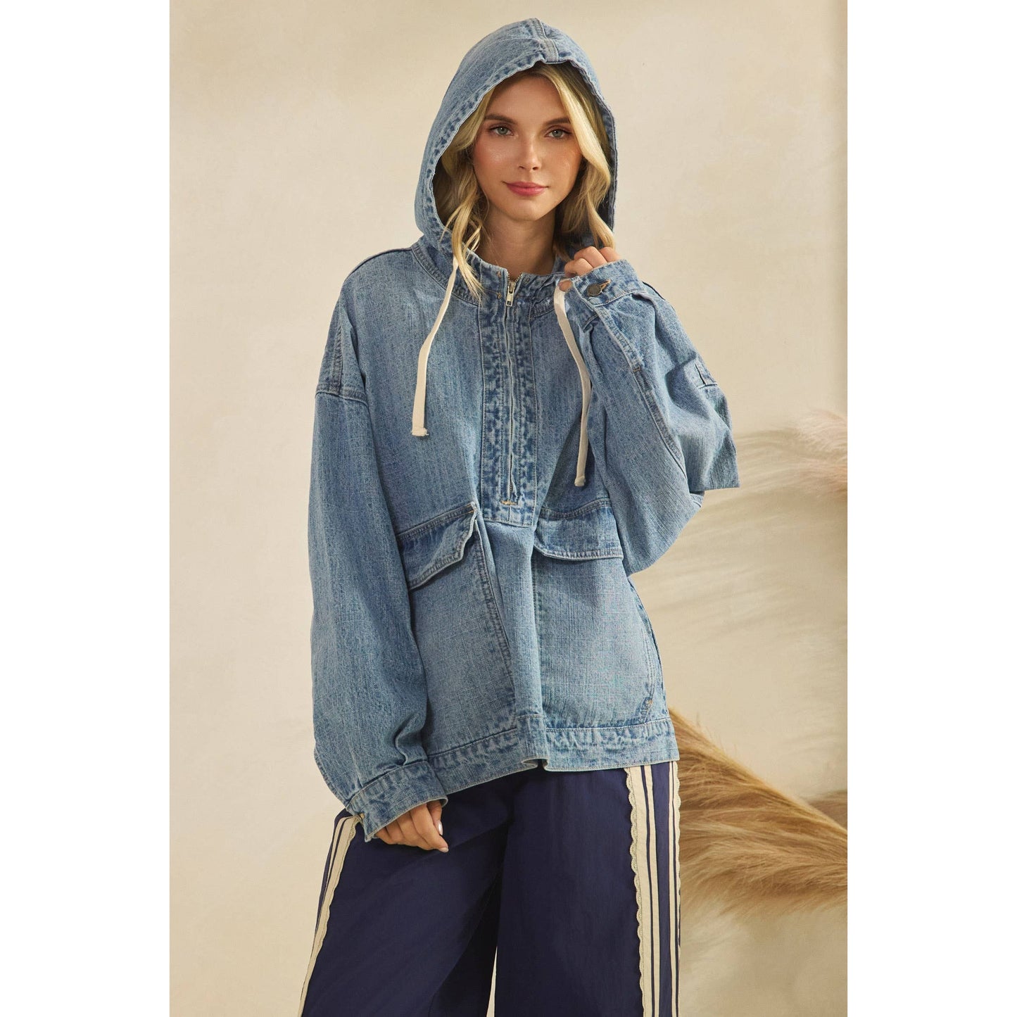 Liv Hooded Quarterzip Denim Jacket