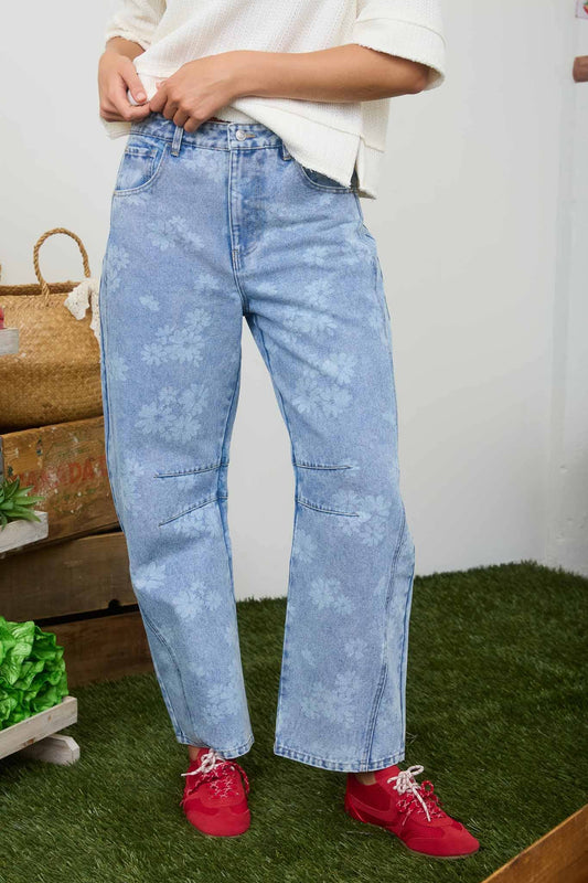Floral Washed Denim Jeans