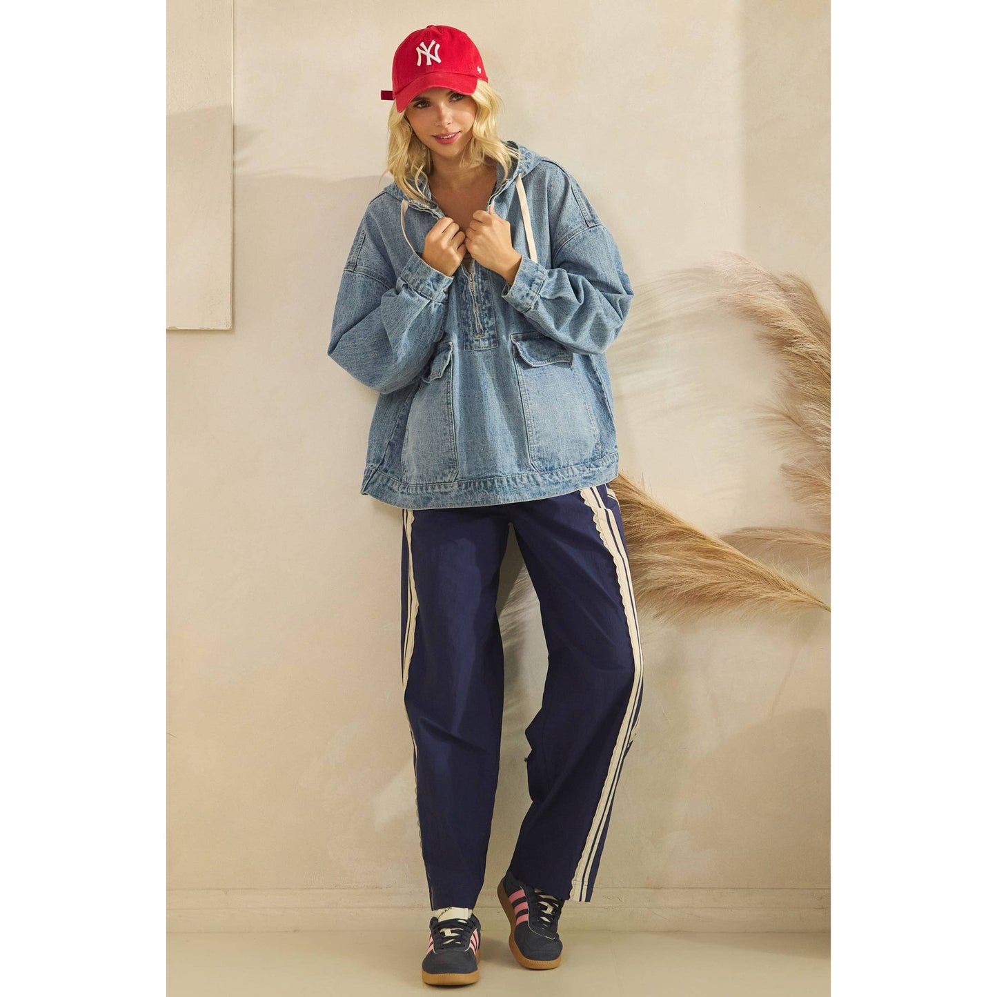 Liv Hooded Quarterzip Denim Jacket