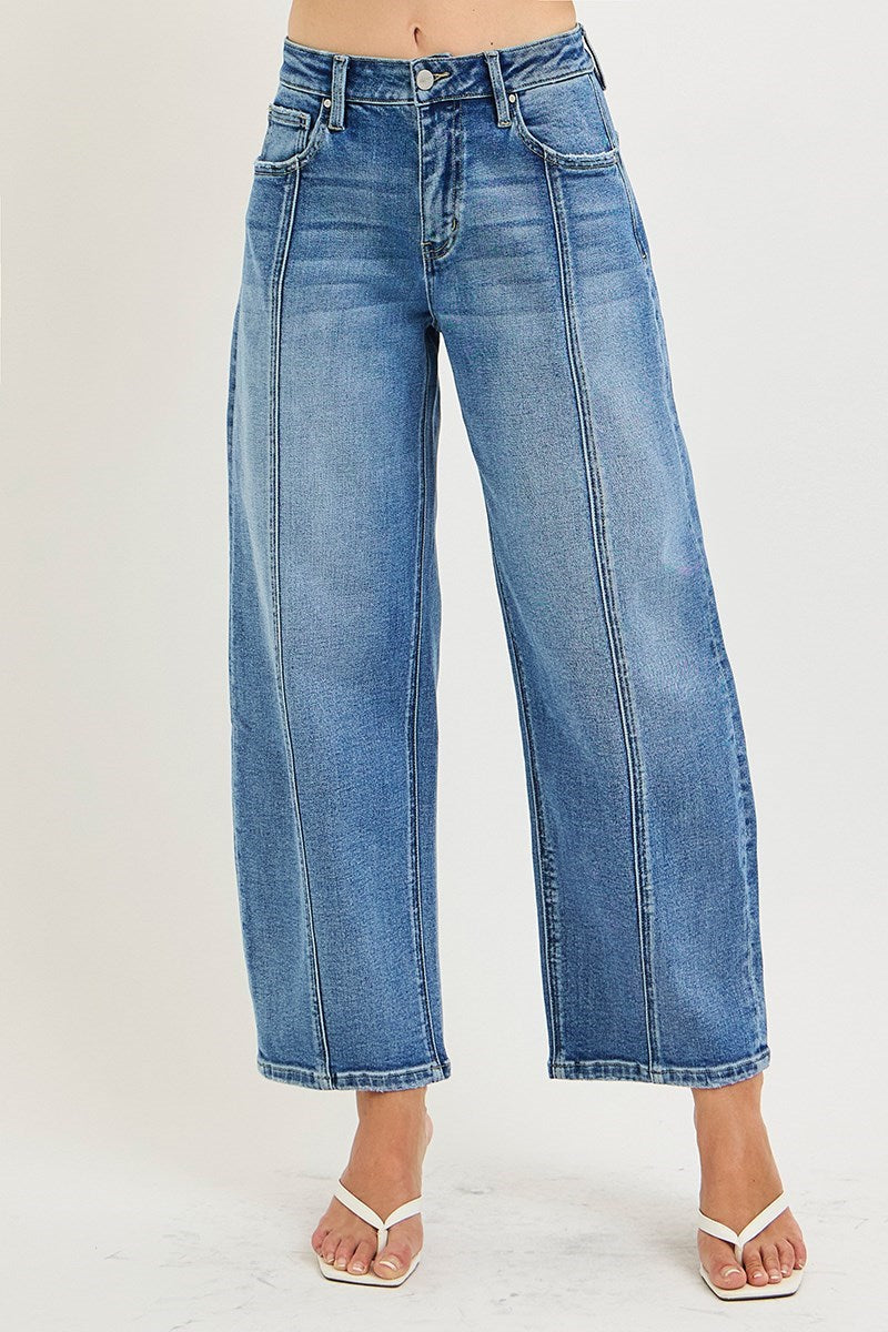 Risen Slouchy Cropped Barrel Jeans  With Seams | Medium