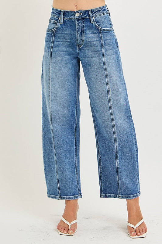 Risen Slouchy Cropped Barrel Jeans  With Seams | Medium