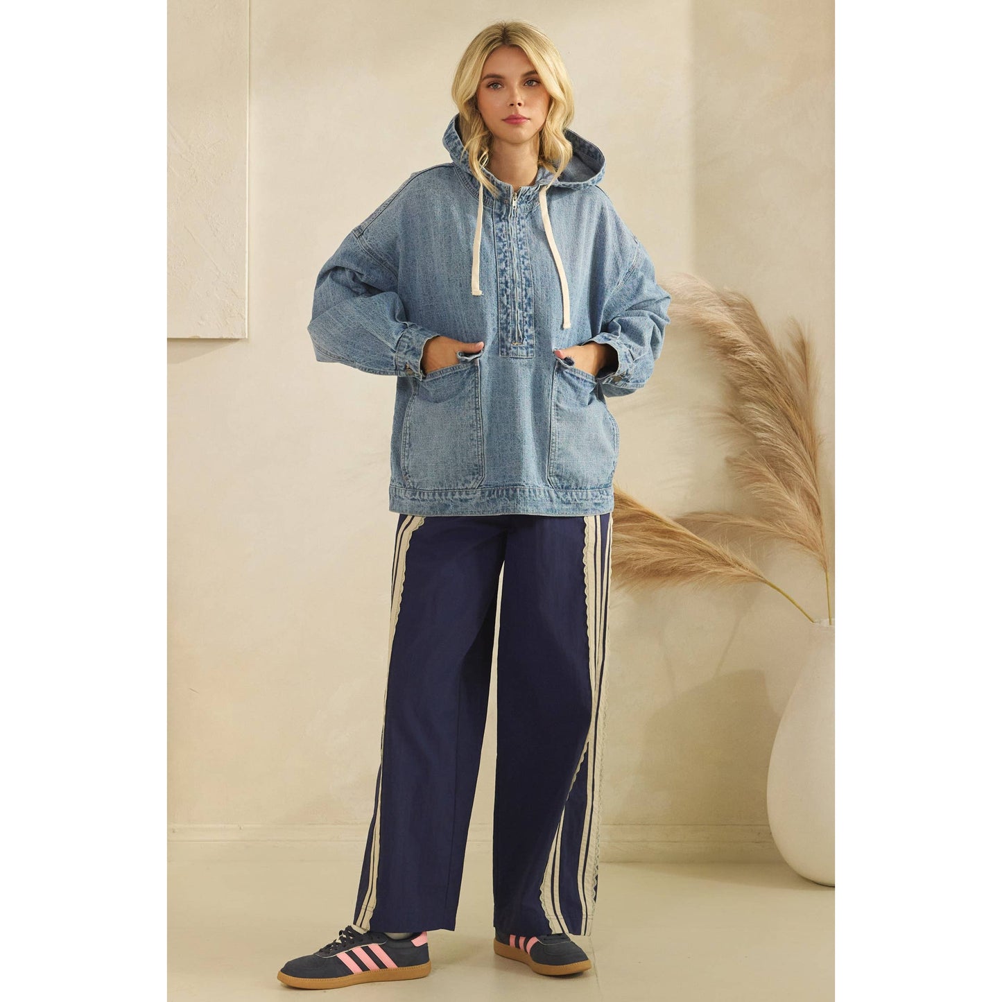 Liv Hooded Quarterzip Denim Jacket