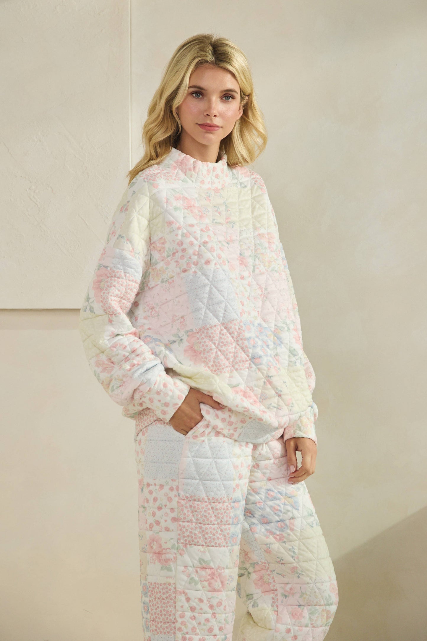 Ivy Pastel Floral Quilted Mock Neck