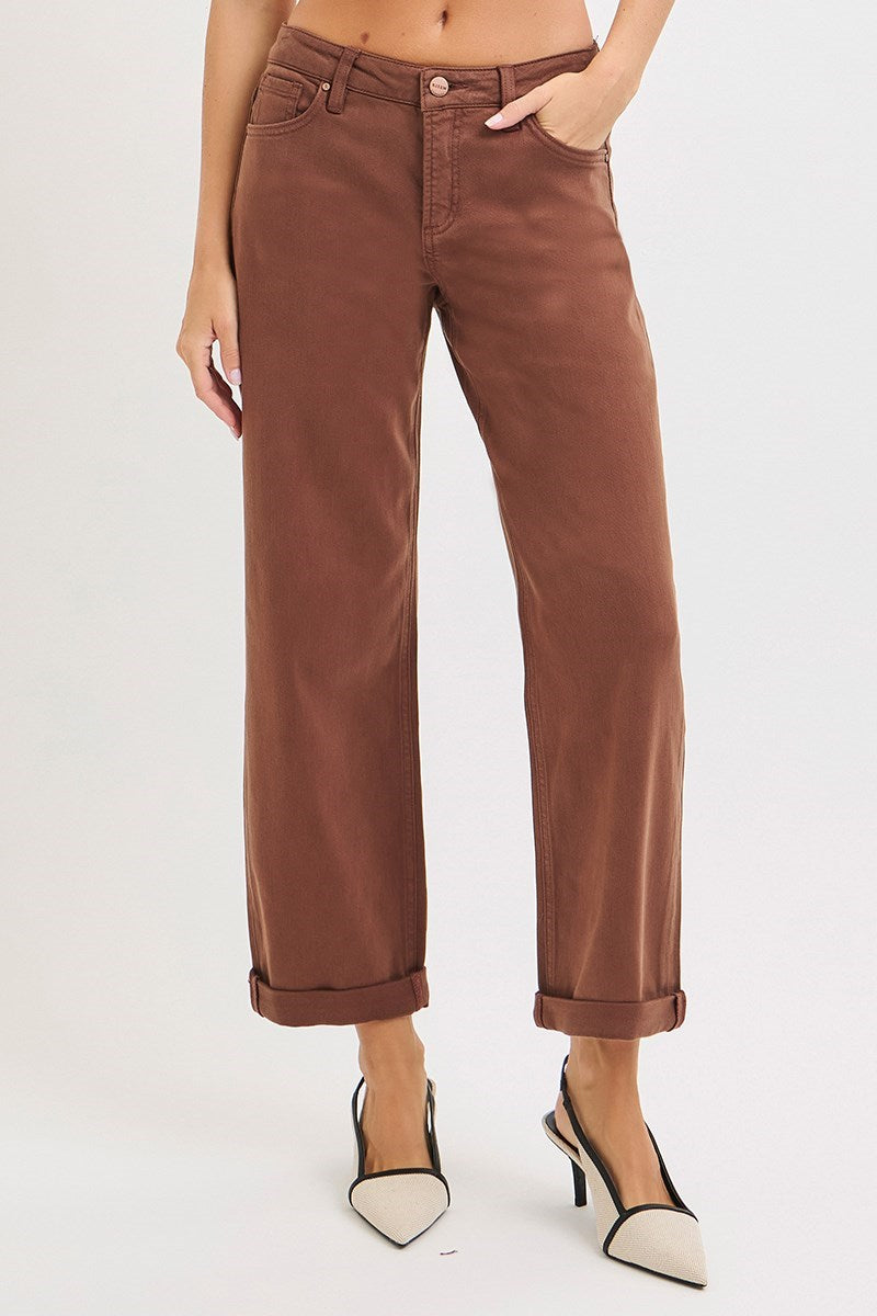 Risen Tummy Control Mid-Rise Relaxed Pants | Cocoa