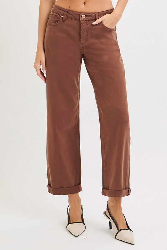 Risen Tummy Control Mid-Rise Relaxed Pants | Cocoa
