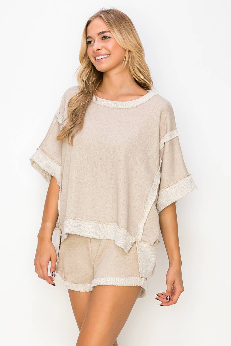 Hadley Contrast Terry Top | Taupe
