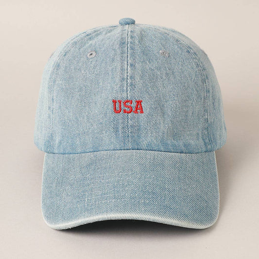 USA Embroidered Baseball Cap | Light Denim