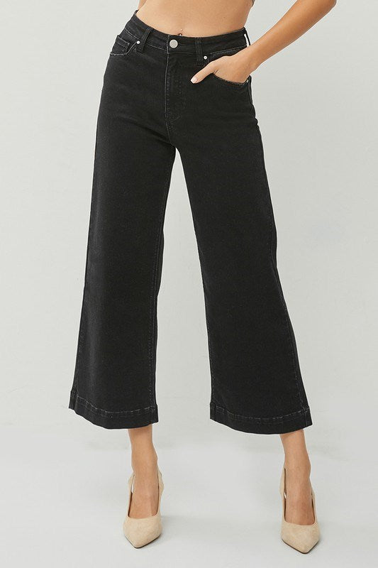 Risen High-Rise Ankle Wide Leg Jeans | Black