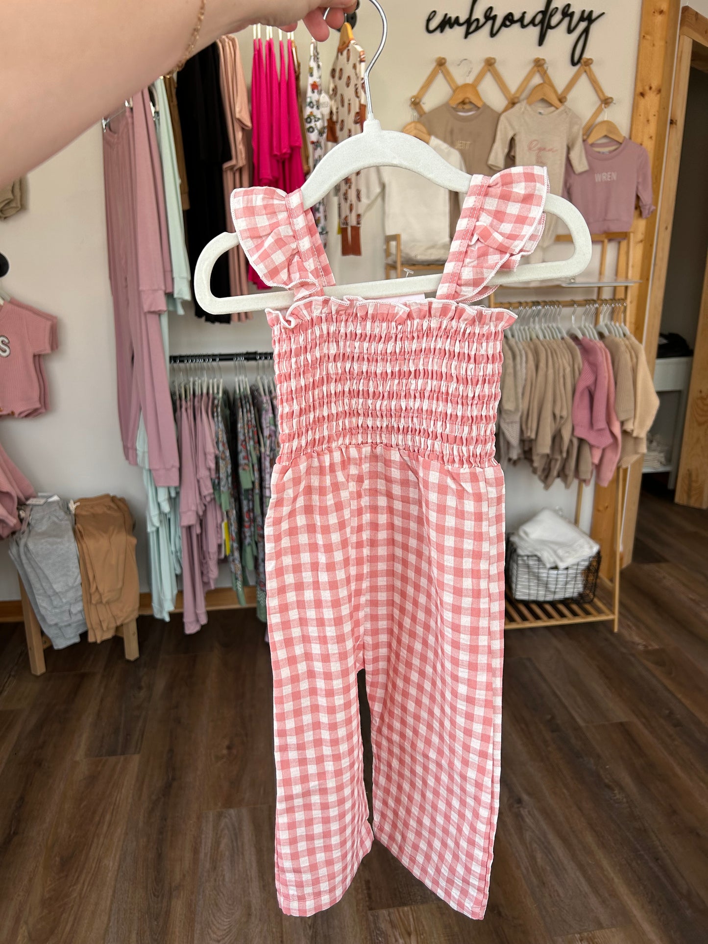 Pink Gingham Ruffle Jumpsuit