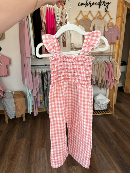 Pink Gingham Ruffle Jumpsuit