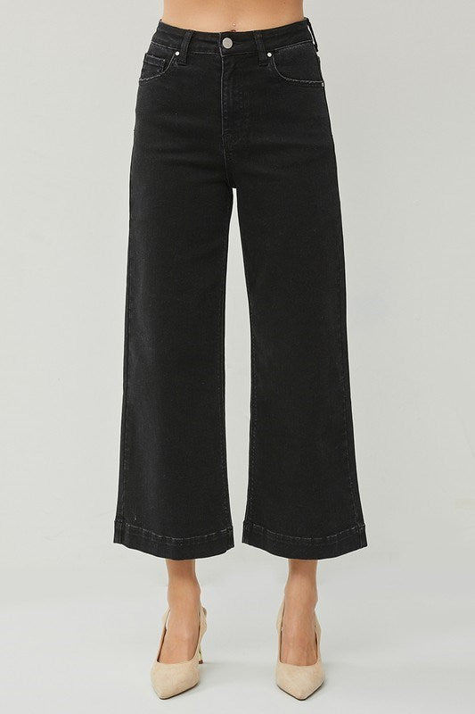 Risen High-Rise Ankle Wide Leg Jeans | Black