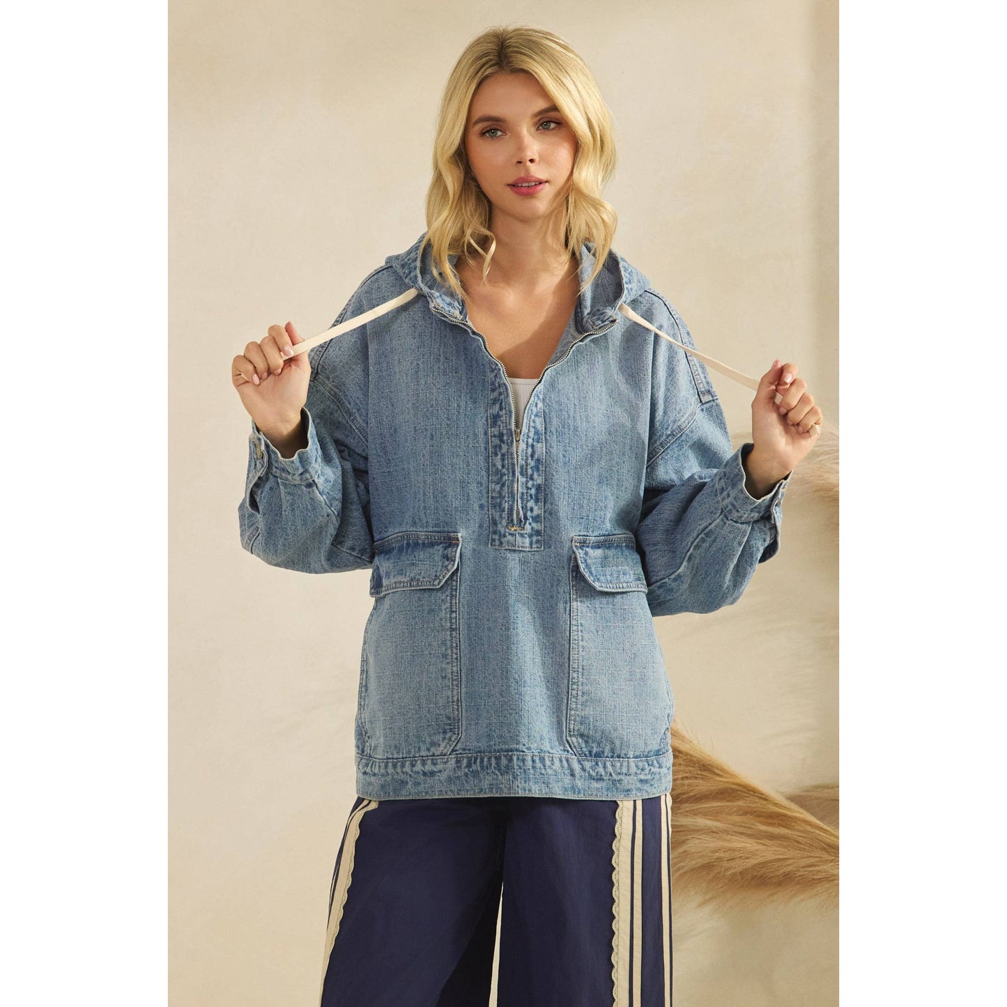 Liv Hooded Quarterzip Denim Jacket