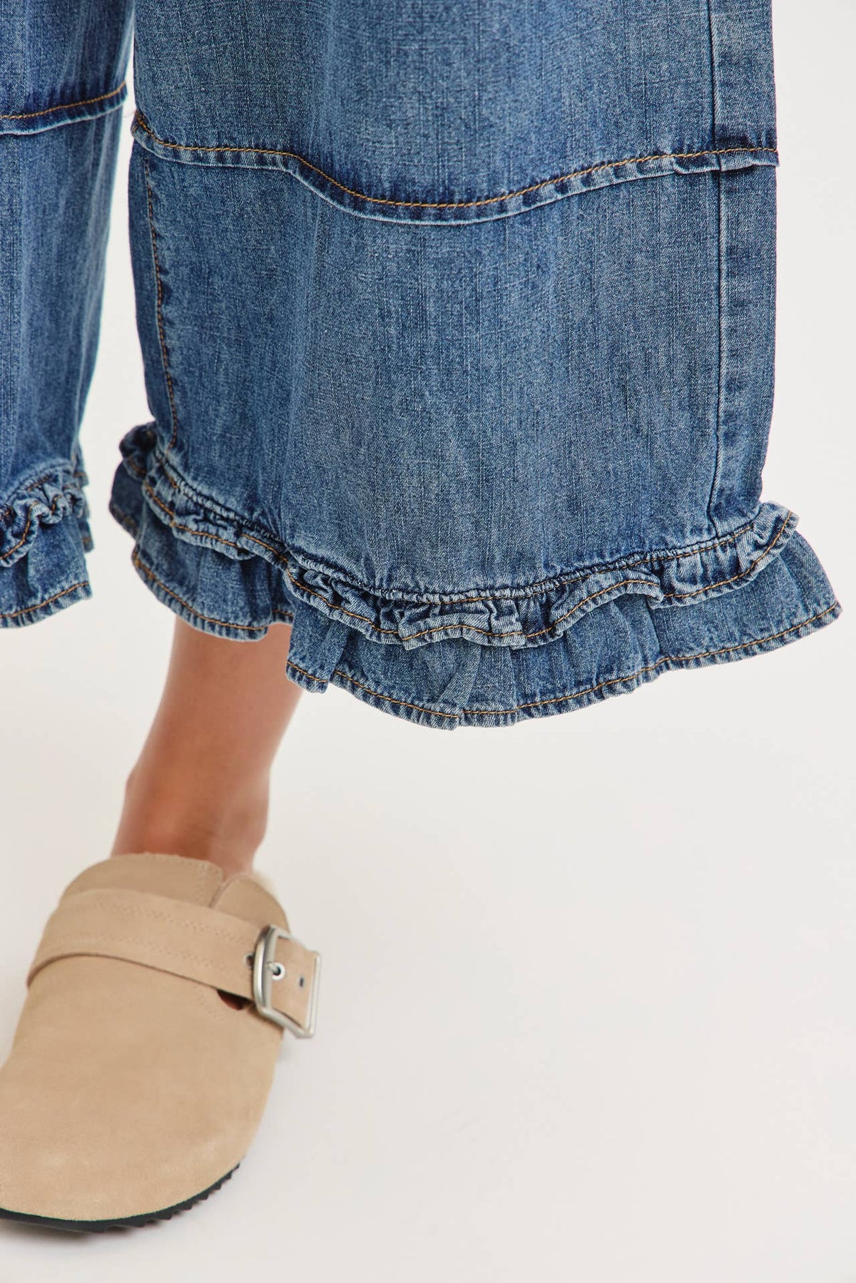 Hayes Wide-Leg Cropped Ruffle Denim