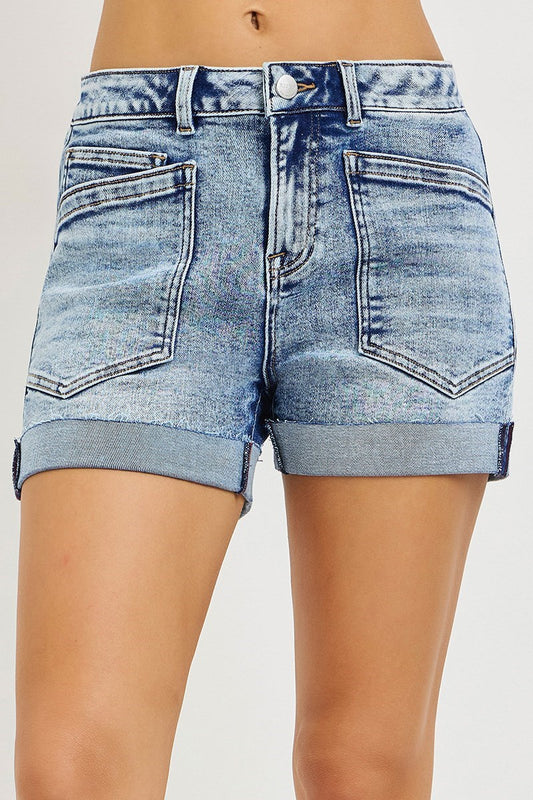 Risen Slouchy Patched Pocket Denim Shorts | Light