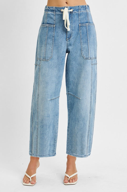Risen High-Rise Crop Barrel Cargo Jeans