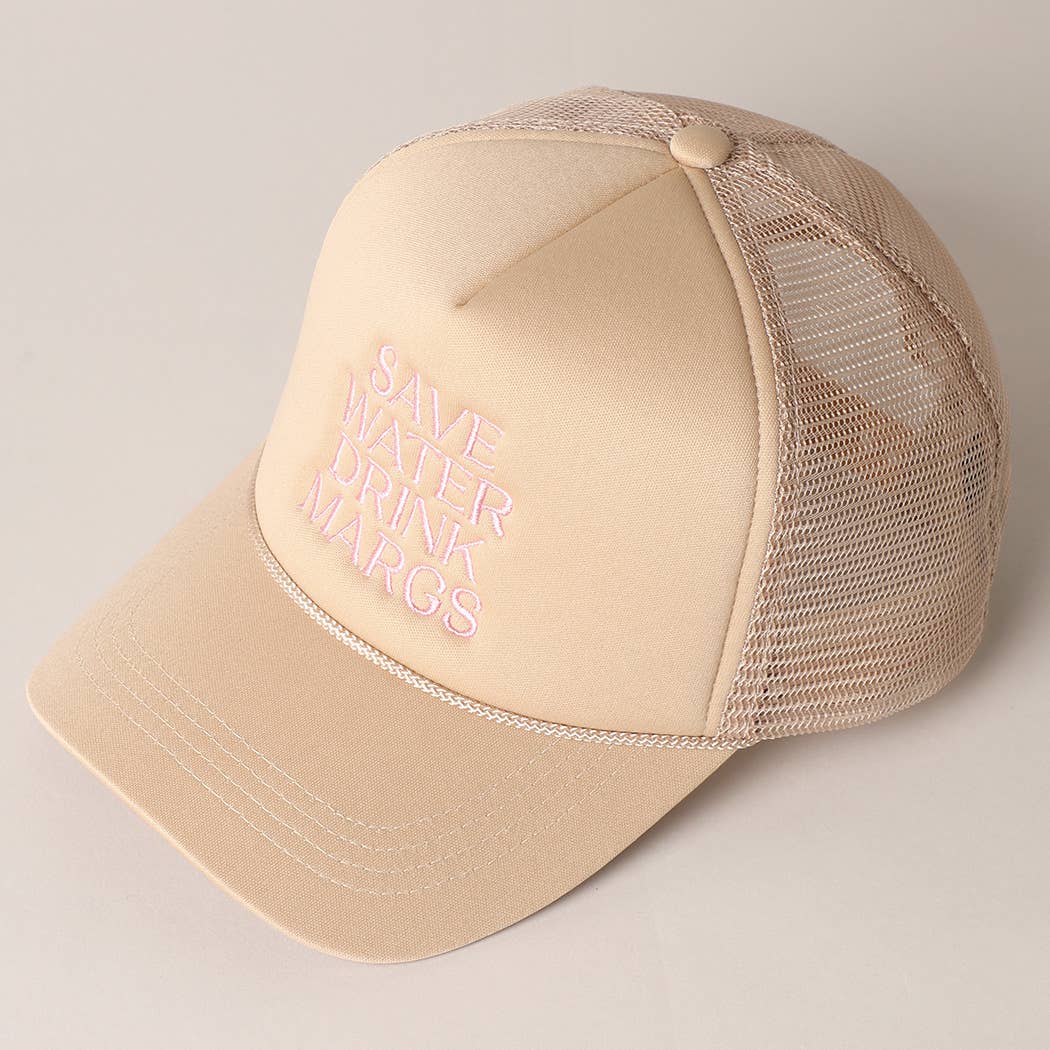 Save Water Drink Margs Embroidered Trucker Cap | Tan