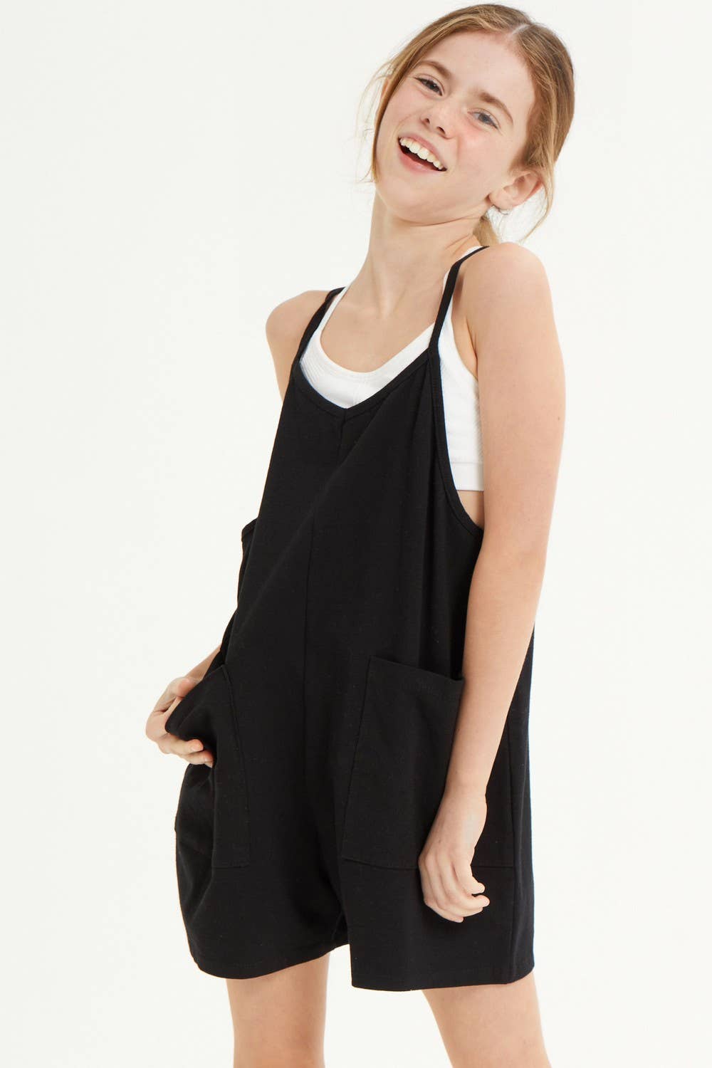 Girls Varsity Romper | Black