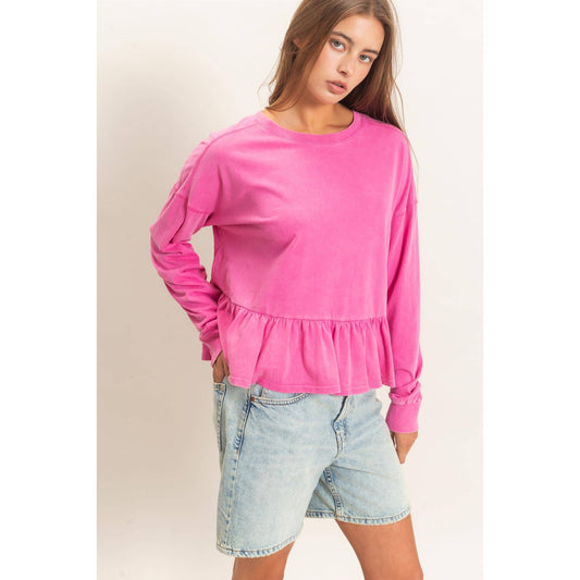 Reign Peplum Long Sleeve Top | Pink