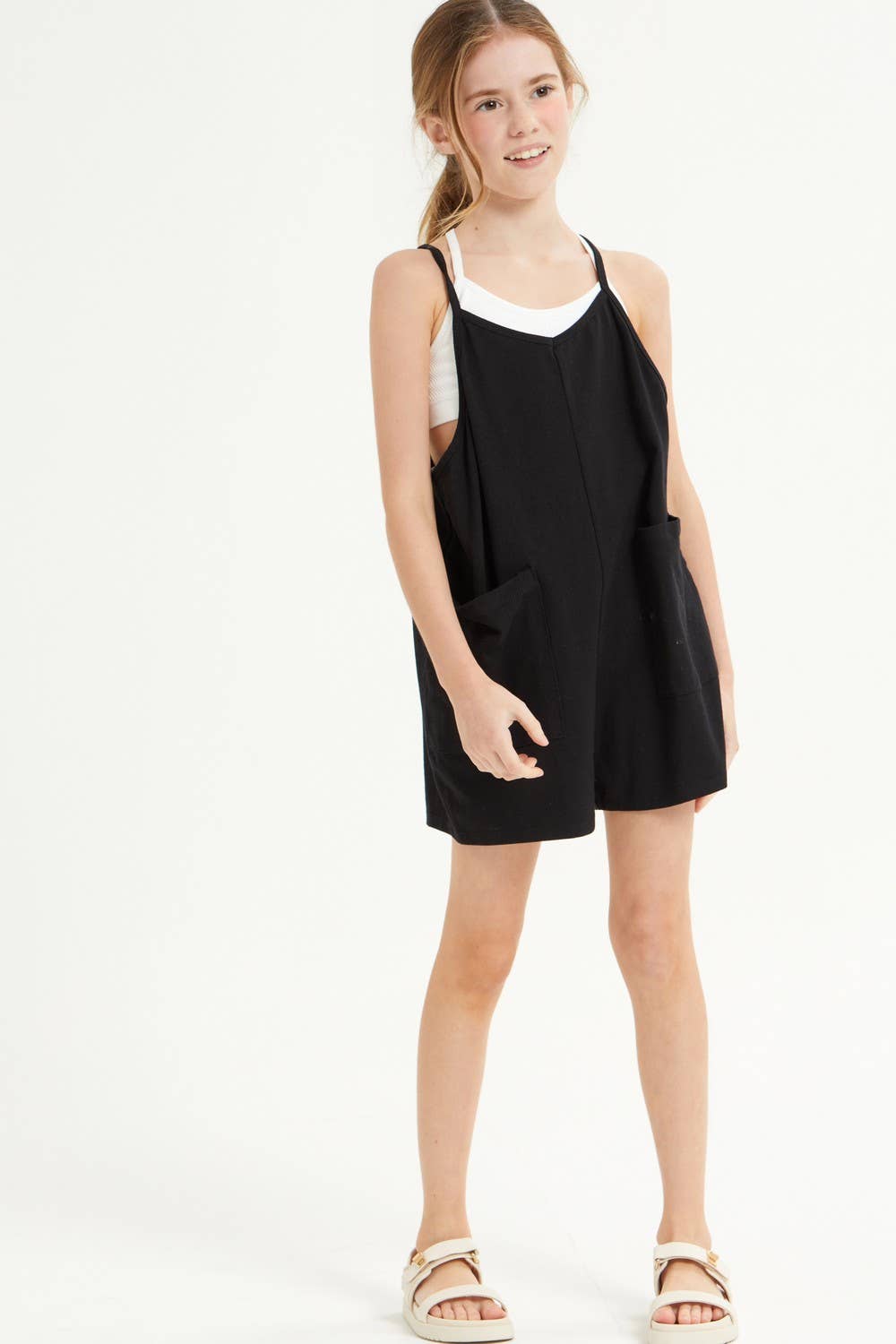 Girls Varsity Romper | Black