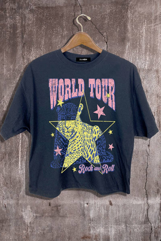 World Tour Rock and Roll Graphic Crop Tee
