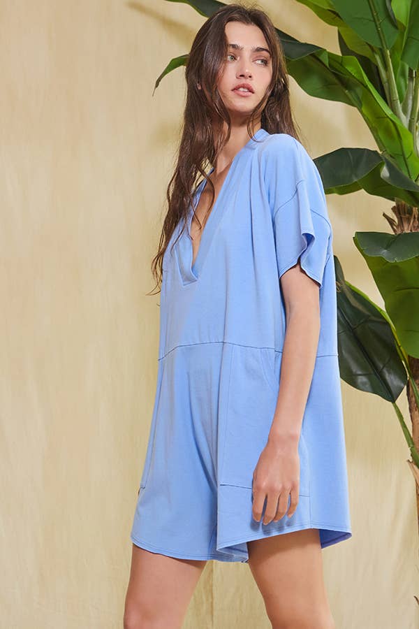 Hollis V-Neck Romper | Blue