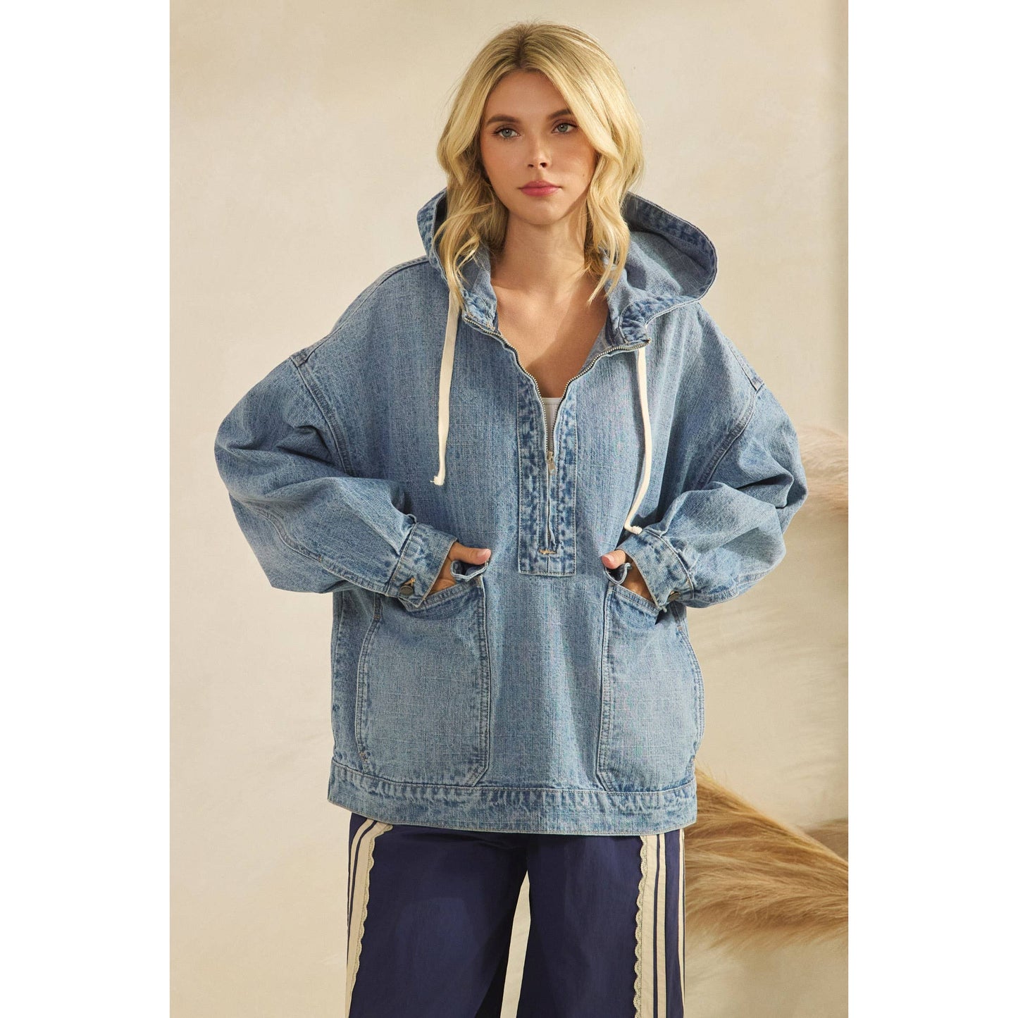 Liv Hooded Quarterzip Denim Jacket