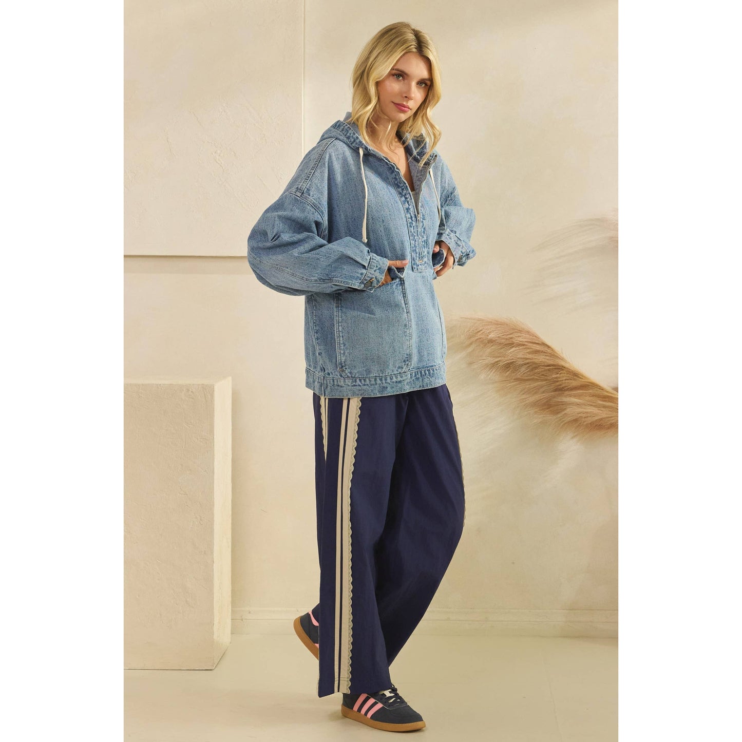 Liv Hooded Quarterzip Denim Jacket