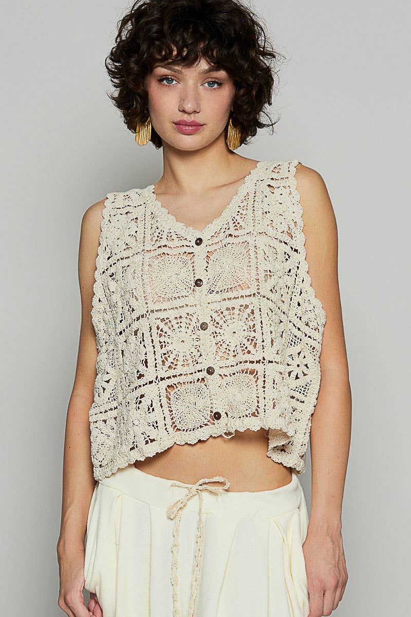 Rome Sleeveless Crochet Top | Natural
