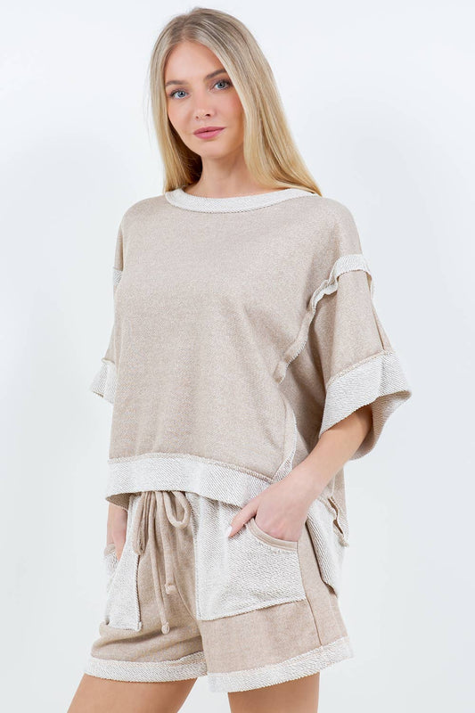 Hadley Contrast Terry Top | Taupe