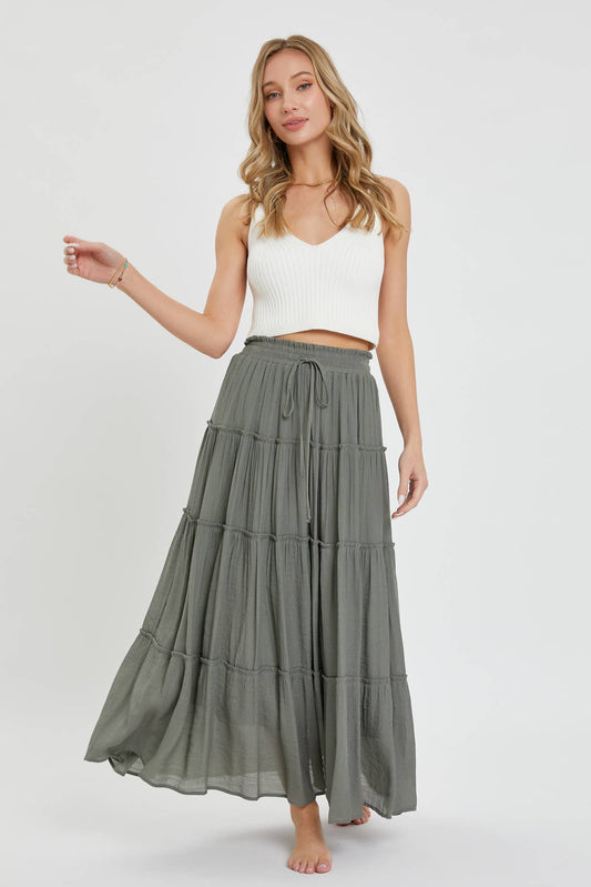 Meadow Tiered Maxi Skirt | Olive
