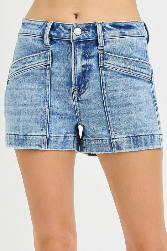 Risen High-Rise Pocket Denim Shorts